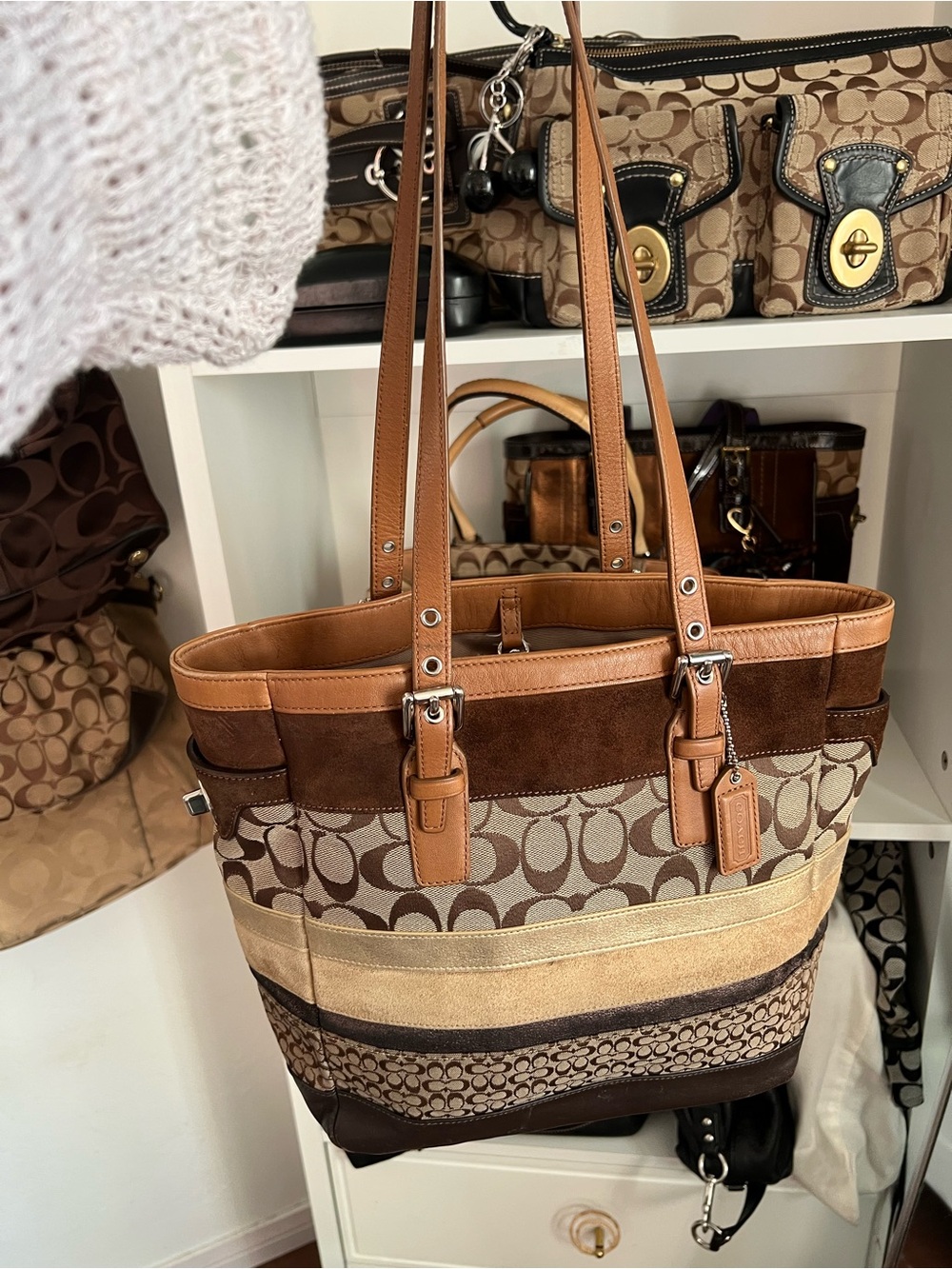 Y2K ICONIC Coach Signature Stripe Patchwork Tote